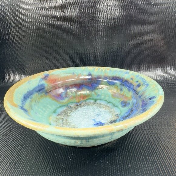 1980s Hand Made Pottery Dish Bowl Large Crystalline Glaze 8inch Recycle Center - Picture 10 of 14